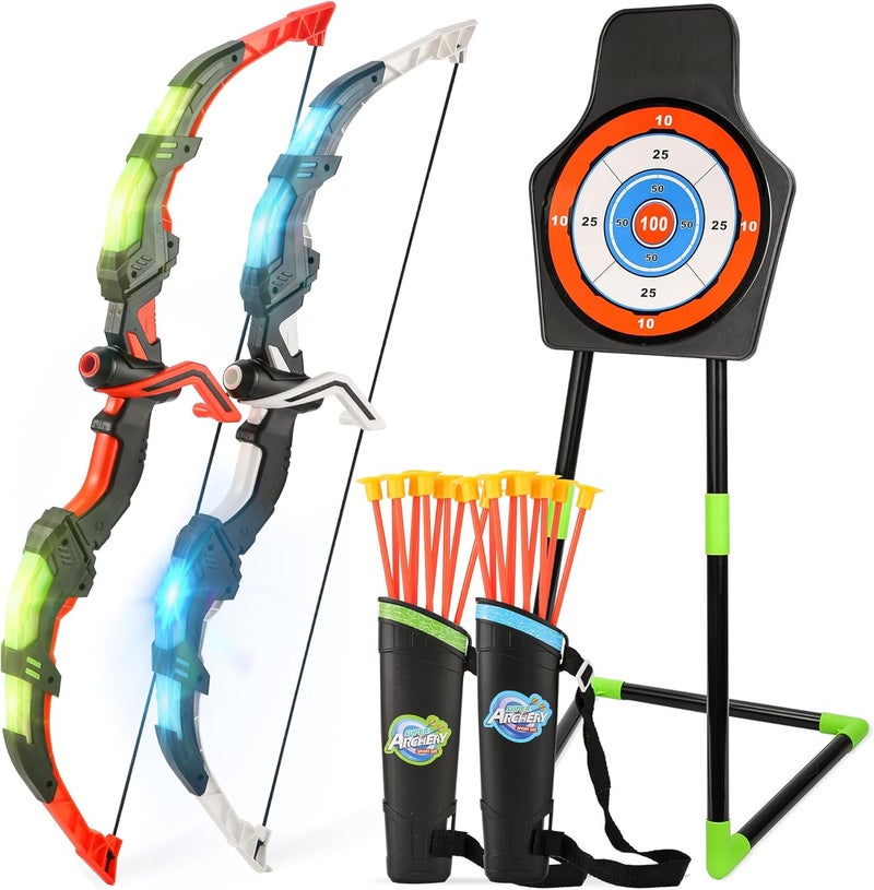 Handwell Bow and Arrow Set for Kids, 2-Pack LED Light Up Archery Set with 20 Suction Cup Arrows, Indoor and Outdoor Toy for Boys Girls Age 4-8 8-12 with Standing Target&2 Quivers, Birthday Gift 3-12 Years Old - Image 1